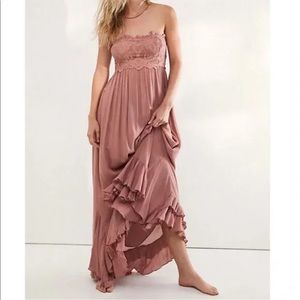 Free People Strapless Lace Bodice Maxi Dress in Dusty Rose